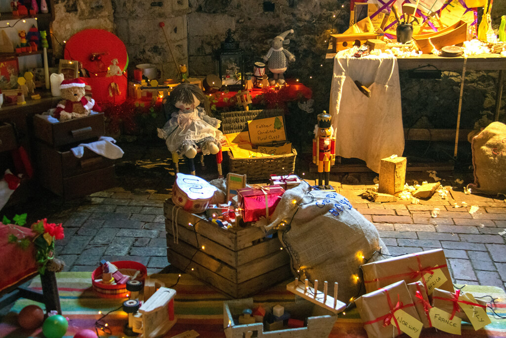 Elf workshop with all manner of Christmas toys
