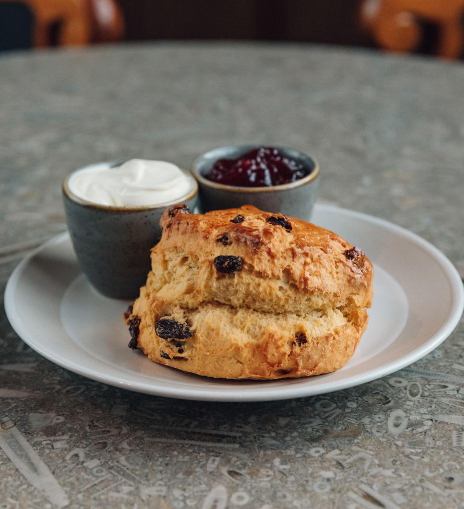 Scone with jam and cream